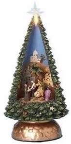 Roman 121438 Figurine Holy Family Nativity In Musical Rotating Christmas Tree - 10 in.