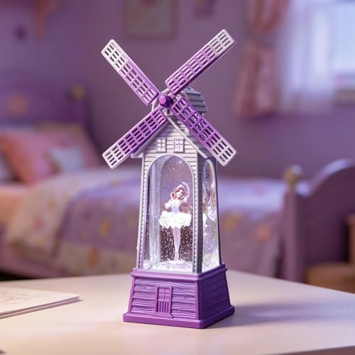 Windmill Christmas Snow Globes Ballerina, Rotating Shatterproof Music Box
