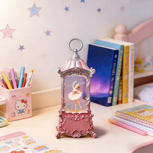 Ballerina Christmas Snow Globes Lantern, Rotating Shatterproof Music Box