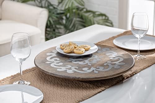 18-Inch Diameter Metal-Inlaid Wood Heritage Lazy Susan