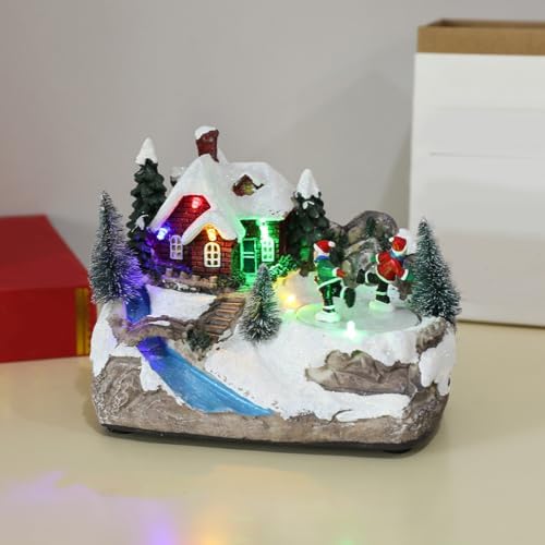 Music Box Christmas Illuminated Resin Rotating Music Box for Holiday