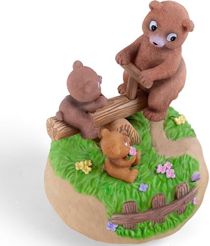 AIDLNS Bear's Sunshine Seesaw - Handcrafted Resin Bear Music Box with Rotating Base & Moving Seesaw, Plays You are My Sunshine – Collectible Figurine Gift for Kids, Family & Home Decor