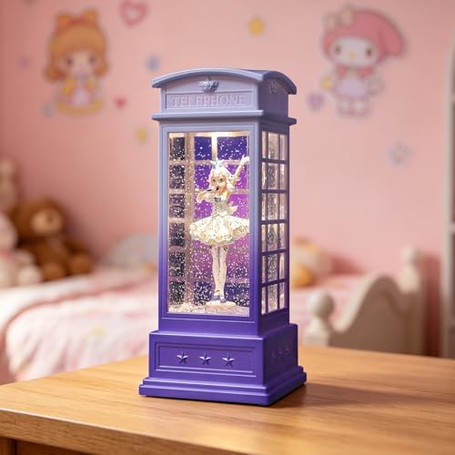 Telephone Booth Christmas Snow Globes, Rotating Shatterproof Music Box