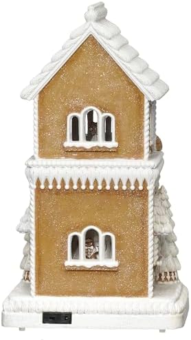 Roman Music Lighted Rotating Gingerbread House Collectible Building, 19-inch Height, Christmas Decoration