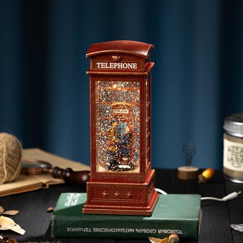 Telephone Booth Christmas Snow Globes with Lovers, 10 Songs Music Box