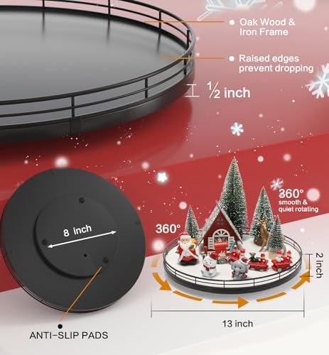 Oroyutor 12-Piece Christmas Village Centerpiece with 13-Inch Oak Lazy Susan