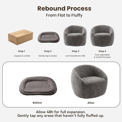 COSIEST Gray Swivel Accent Chairs Set of 2, Boucle Oversized Swivel Chair for Living Room with 360° Base, Cozy Round Swivel Barrel Chair