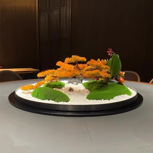 Tablescape Hotel Dining Table Large Round Rotating Table Simulated Bonsai Landscape Decoration Chinese Bonsai Landscape Decoration Round Table Simulated Landscape(70cm)