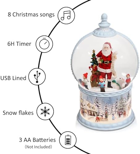DGSCAK Christmas Snow Globe Lantern with 8 Music, 12" Vintage Carriage Glitter Lighted Water Snow Globes with 6H Timer, USB/Battery Operated, Xmas Table Centerpiece Home Decor