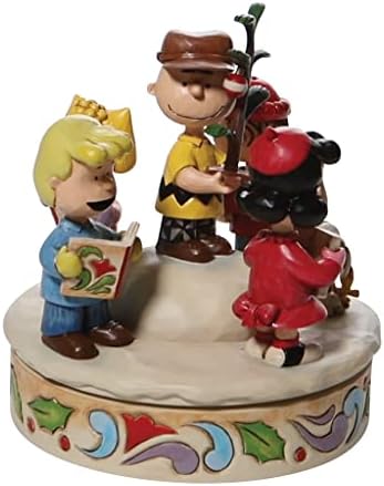 Enesco Peanuts by Jim Shore The Gang Caroling Around The Christmas Tree Hand-Rotated Figurine, 6.5 Inch, Multicolor,Red