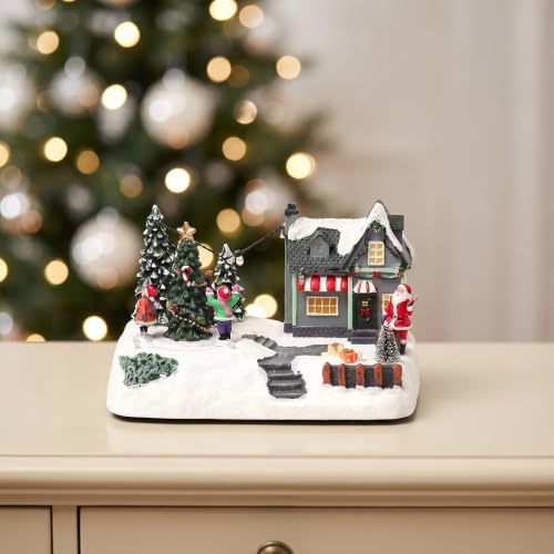 Lighted Christmas Cottage House, Animated Musical Snowy Cottage Sculpture