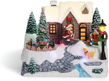Roman LED Musical Kids at Cabin Rotating Christmas Village, 7" Amusments, Lighted Holiday Scene with Moving Figures, USB or Battery Operated