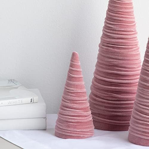 Blush Velvet Trees Set of 3, Winter Mantel Accent, Coquette Room Decor, Aesthetic, Cozy Gift for, Neutral Home Accent, Valentine's (Blush)
