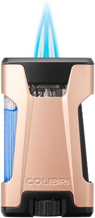 Colibri Rebel Double Jet Flame Torch Lighter, Windproof & Refillable, Cigar Enthusiast's Choice with Blue Fuel Window and Adjustable Flame (Matte Rose Gold + Black)