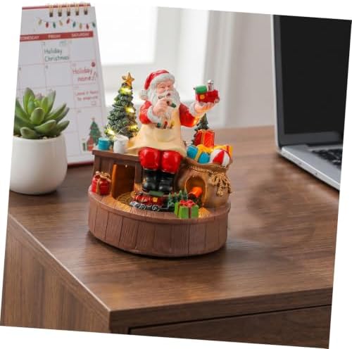 Rotating Christmas Music Box with Santa Figurine and Train Ornament, Resin Battery Operated Holiday Decor with Warm LED Lights, for Christmas Family Gatherings and Window Displays