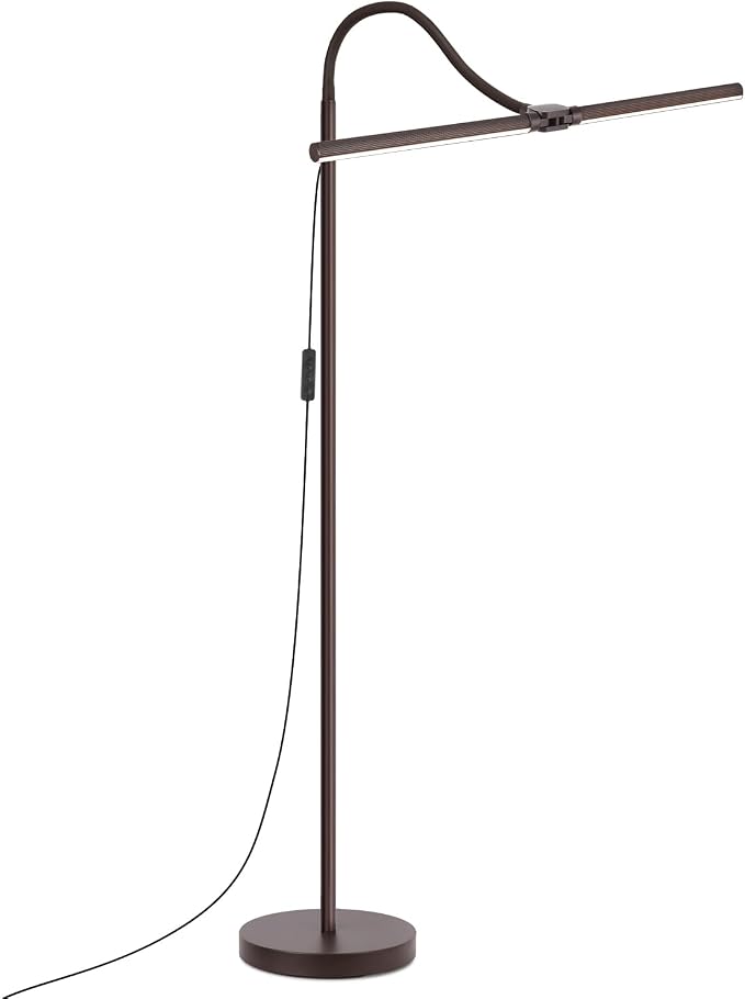 Floor Lamp, 18W/2000LM Bright LED Floor Lamp with Double Head, Adjustable Gooseneck Dimmable Craft Light for Sewing Tatoo Makeup, Eye Caring Brown Reading Floor Lamps for Living Room Bedroom Office