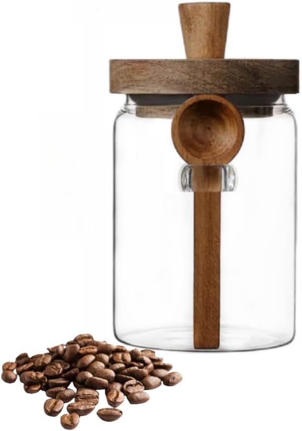 ANSQU Glass Jar with Lid, 20.3oz Food Storage Containers Coffee Grounds Container, Glass Food Storage Canister, Cute Jar (1 Pack)