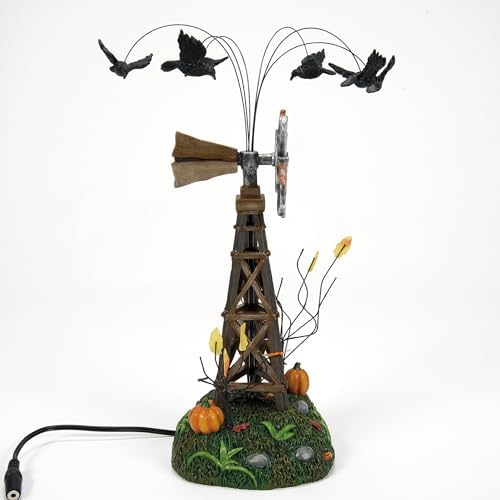 Department 56 Village Collection Accessories Halloween a Chill in The Air Weathervane with Crows Animated Figurine, 9.9 Inch, Multicolor