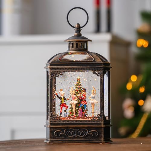 Christmas Snow Globe Lantern Lighted Nutcracker Ballet Stage Scene Musical Snow Water Lantern Swirling Glittering Home Decoration and Gift, Battery Operated or USB Powered