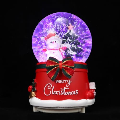 Cabilock Christmas Music Crystal Ball Rotating Music Box with Lighted Xmas Ornament for Home Decor
