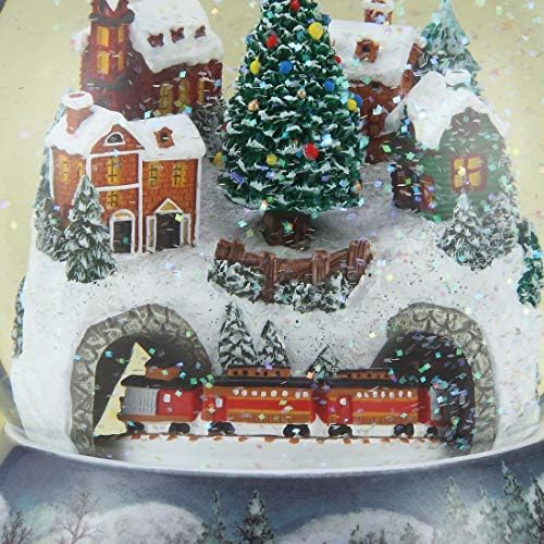 Roman - 6" H 120mm Musical Rotating Christmas Train in Village Glitterdome, Tabletop Holiday Decoration