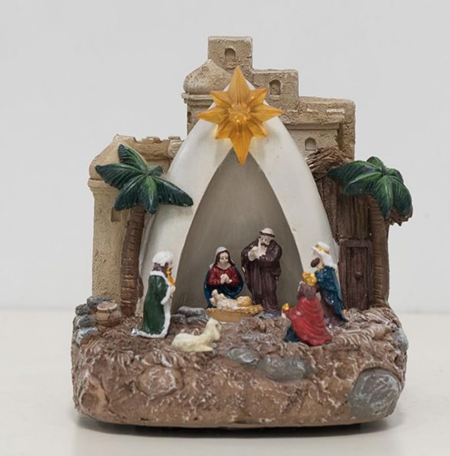 ZQQLITE Animated Collection Figurines Musical Christmas Nativity Scene Figurine Lighted LED Star Christmas Collection Figurines for Home Tabletop Decorations Ornaments Gifts