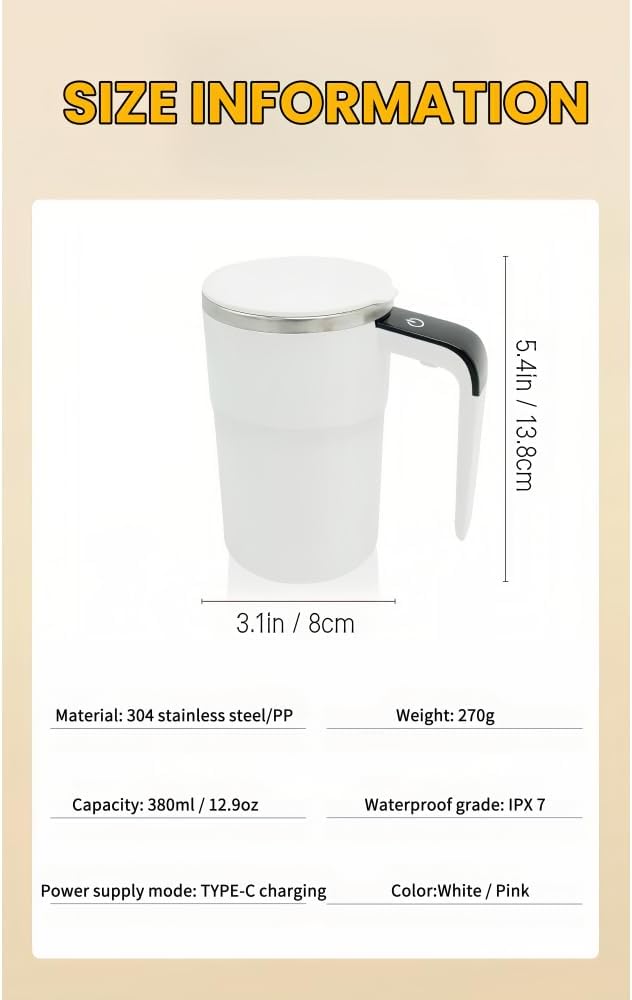 Automatic Magnetic Stirring Coffee Mug New Self Stirring Mug Electric Protein Shaker Bottle Stainless Steel Mixing Cup (Pink)