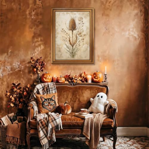 Halloween Thistle Botanical Wall Art, Gold Vintage Framed Moody Print
