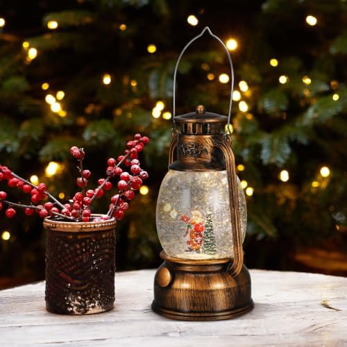 Musical Snow Globe Lantern with Lights, Rotating Music Box