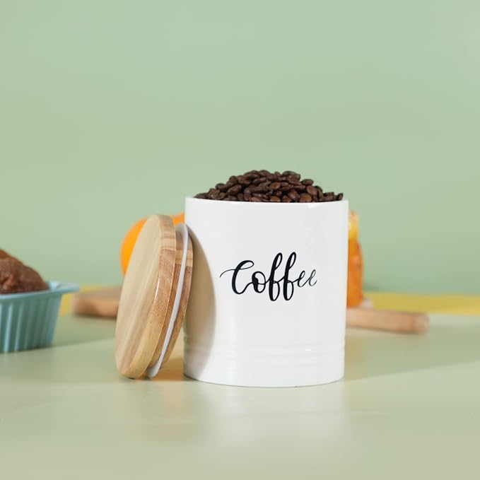 LEETOYI Porcelain Food Storage Containers with Lid, Small Size Design & Saves Space, 4.5 Inch White, Labeled Coffee