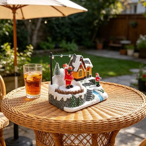 COHEALI Christmas Musical Box Rotating Resin Snow House with Animated Features and Elegant Design for Winter Village Decoration and Family Celebration