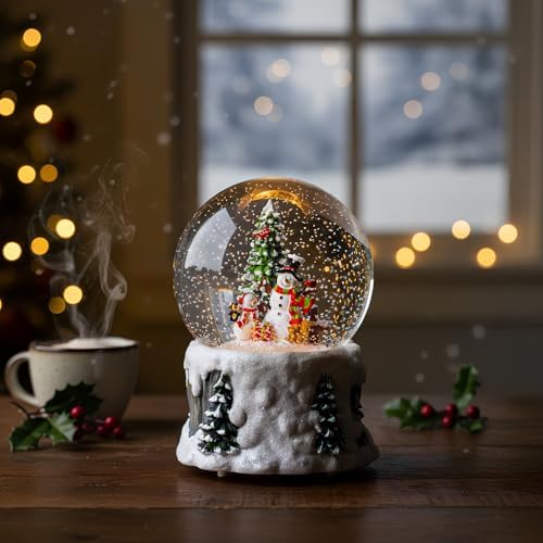 Snowmen Christmas Snow Globe, Musical Lighted with 6H Time Snowman Water Lantern with Swirling Glitter, Christmas Holiday Party Gifts and Decorations