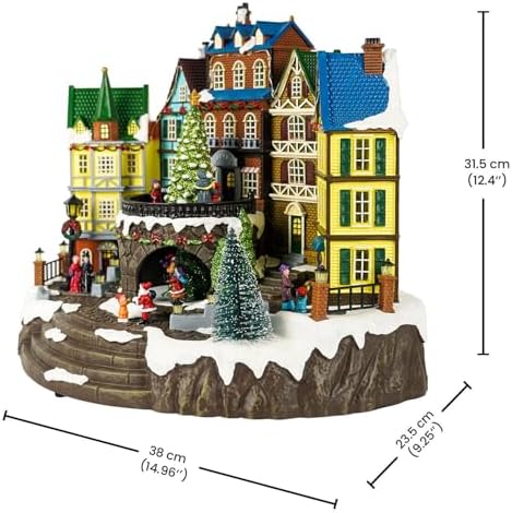 Christmas Village House, Christmas Town Village Sets, Colourful LED Lights with Christmas Music, Rotating Christmas Trees, for Holiday Displays, Indoor Decoration, Thoughtful