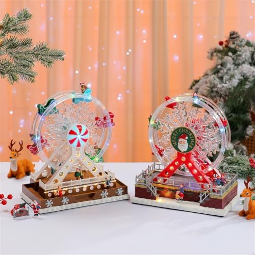 Indoor Christmas Ferris Wheel Centerpiece Music Box with Lights, Festive Table Decor for Entryway Mantel or Counter Musical Box Rotate Christmas Music Ferris Wheel Lighted Tabletop Decor Indoor Usb