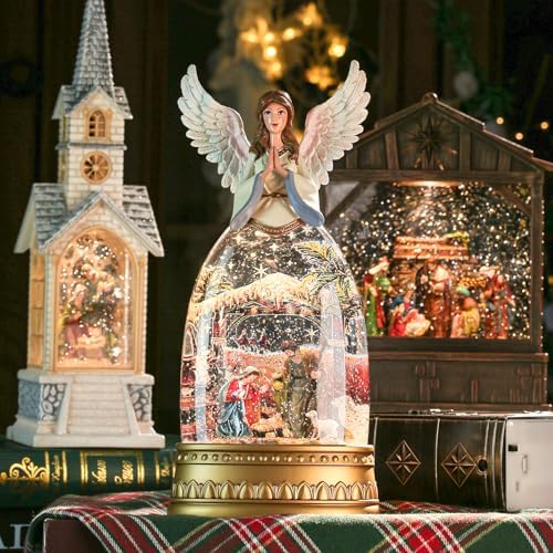 Nativity Snow Globe Music Box Holy Family, Shatterproof Swirling Glitter
