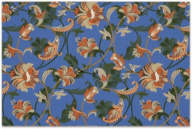 Vintage Floral Absorbent Coffee Bar Tea Mat Heat Resistant Drainer Mat with Non-slip Backed for Kitchen Counter Tableware Decor (Luxuriant Flowers,Navy)