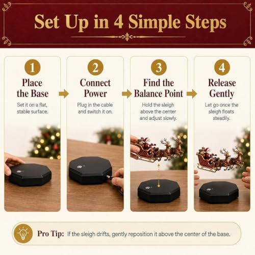 Floating Santa Sleigh, Magnetic Levitation Christmas Decor, Reindeer (1 pc)