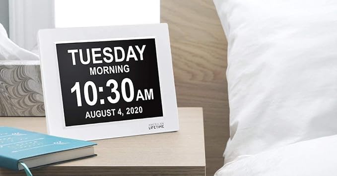 American Lifetime, New Version, Day Clock Extra Large Impaired Vision Digital Clock with Backup and 5 Alarm Options Great Gift Ideas, 2 Pack White