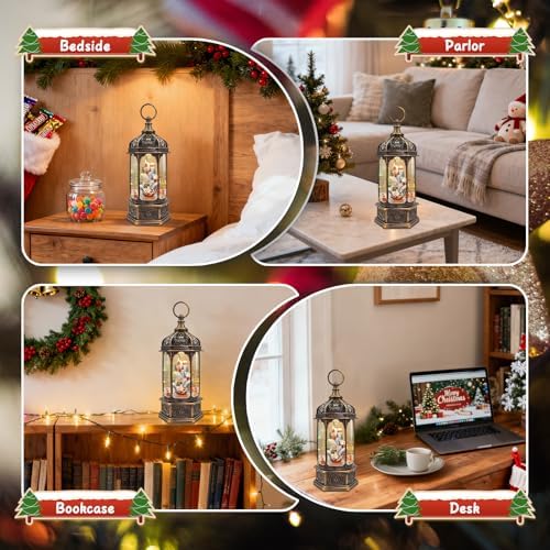 DGSCAK Lighted Musical Christmas Snow Globe Lantern, 12.99" Rotating Santa Village Scene with Swirling Snow, 8 Songs, 6H Timer, USB or Battery Operated, Hanging Christmas Decor