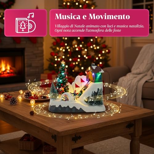 Avilia Glimmerpine Animated Christmas Village with Moving Ski Track, Warm LED Lights and Christmas Music, Hand Painted Decoration for Home or Unique Holiday Gift