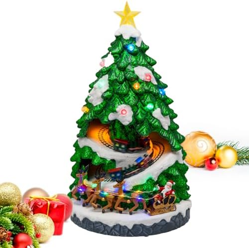 Avilia Animated Miniature Christmas Tree with LED Lights and Christmas Music – Made with Durable Materials and Hand-Painted, Great for Home Decoration During Christmas Period 38 x 22 x 22 cm