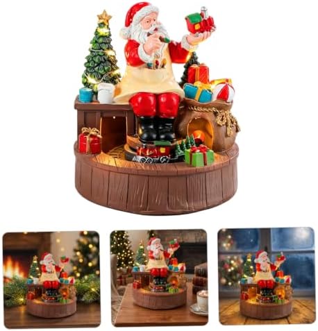 GANAZONO Christmas Musical Box Santa Figurine Resin LED Warm Light Rotating