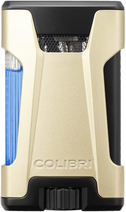 Colibri Rebel Double Torch Lighter – Wind Resistant Butane Cigar Lighter, Refillable Jet Flame with XL Fuel Tank, Adjustable Flame & Fuel Window (Matte Gold + Black)