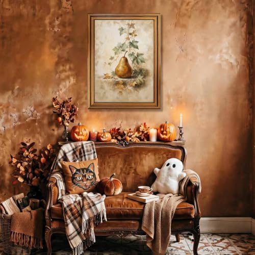Halloween Pear Still Life Wall Art, Gold Vintage Framed Rustic Decor