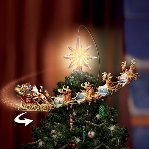 Thomas Kinkade Holidays in Motion Rotating Illuminated Tree Topper Animated Christmas Decor by The Bradford Editions