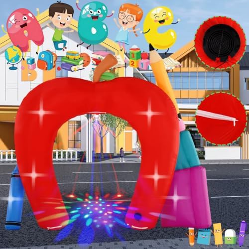 10FT Back to School Inflatable Arch Outdoor Decoration with Color Rotating Lights, Waterproof Blow Up Apple Yard Lawn Patio First Day of School Party Decorations for Kindergarten Elementary School