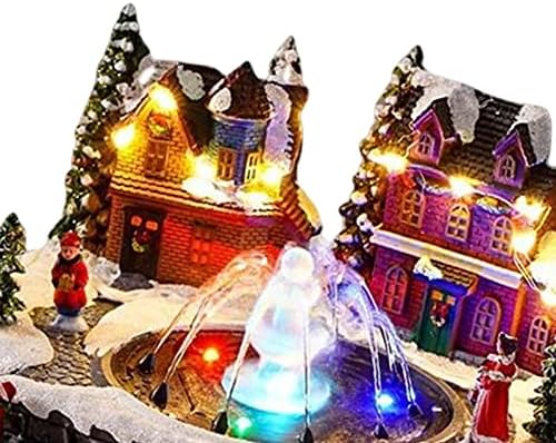 Christmas Scene Village House Festive Resin Musical LED Rotating Desktop Collectable Ornament Suitable for Tabletop Decoration Winter