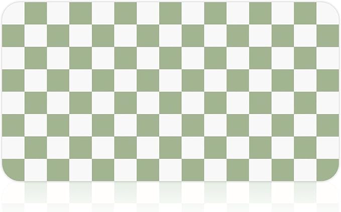 17" x 32" Checkered Dish Drying Mat for Kitchen Counter, Absorbent Coffee Bar Mat for Espresso Machine Coffee Countertops Accessories, Sage