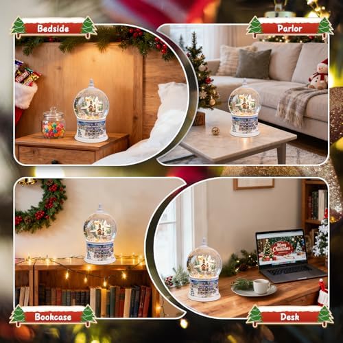 DGSCAK Large Carousel Snow Globe, Lighted Glitter Christmas Village with Santa Elk Sleigh, Musical Snow Globe 8 Songs, 6H Timer, USB or Battery Powered, Holiday Table Décor