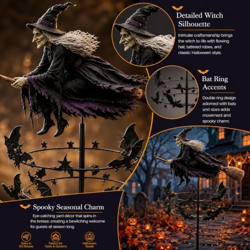 The Enchanted Witch Garden Wind Spinner, Metal Halloween Yard Stake, 3D Kinetic Outdoor Decor (3D * 1PC)